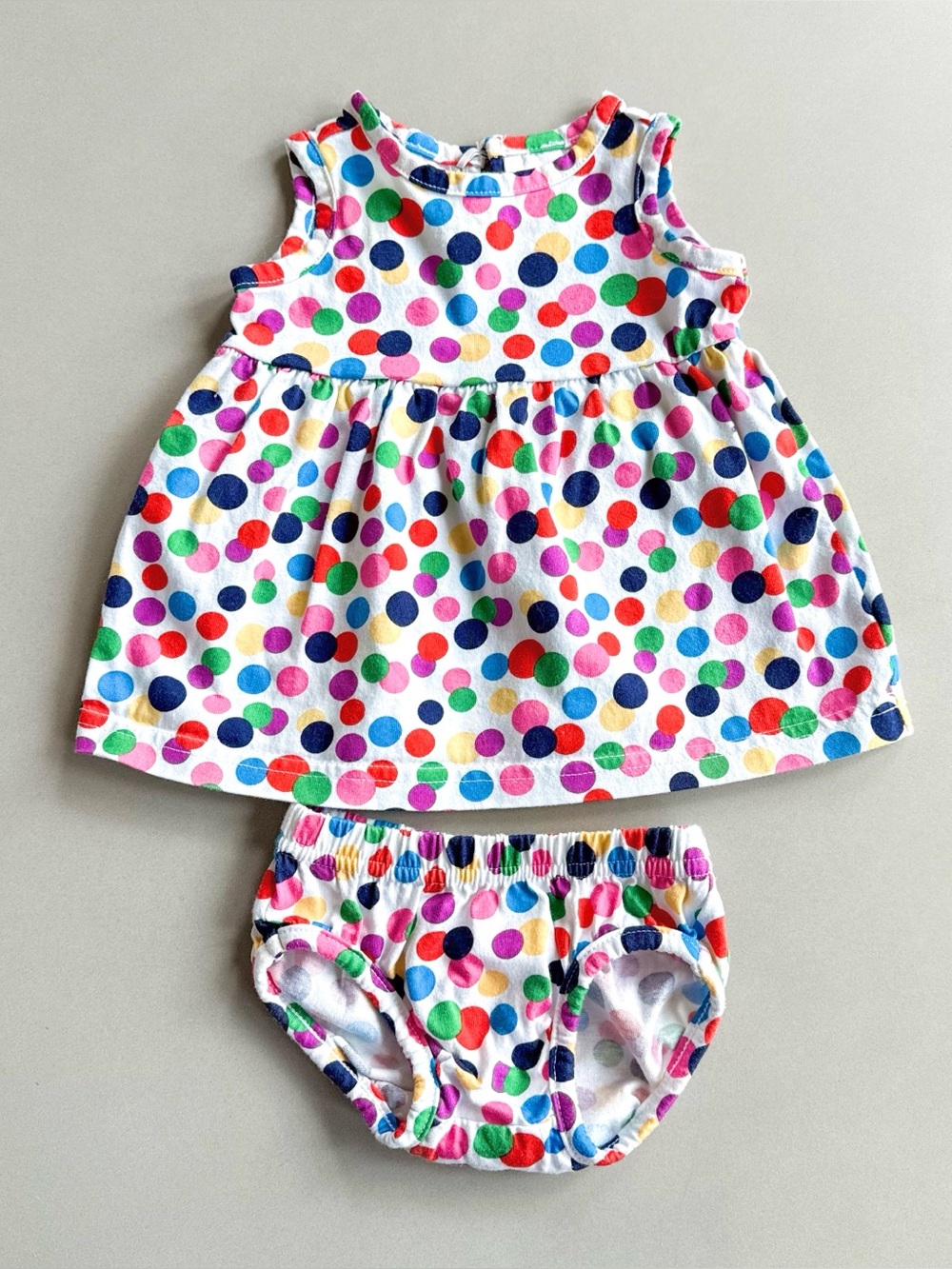 Hanna Andersson 50 Polka Dot Baby Girl Dress & Bloomer Rainbow Confetti 0-3 mos